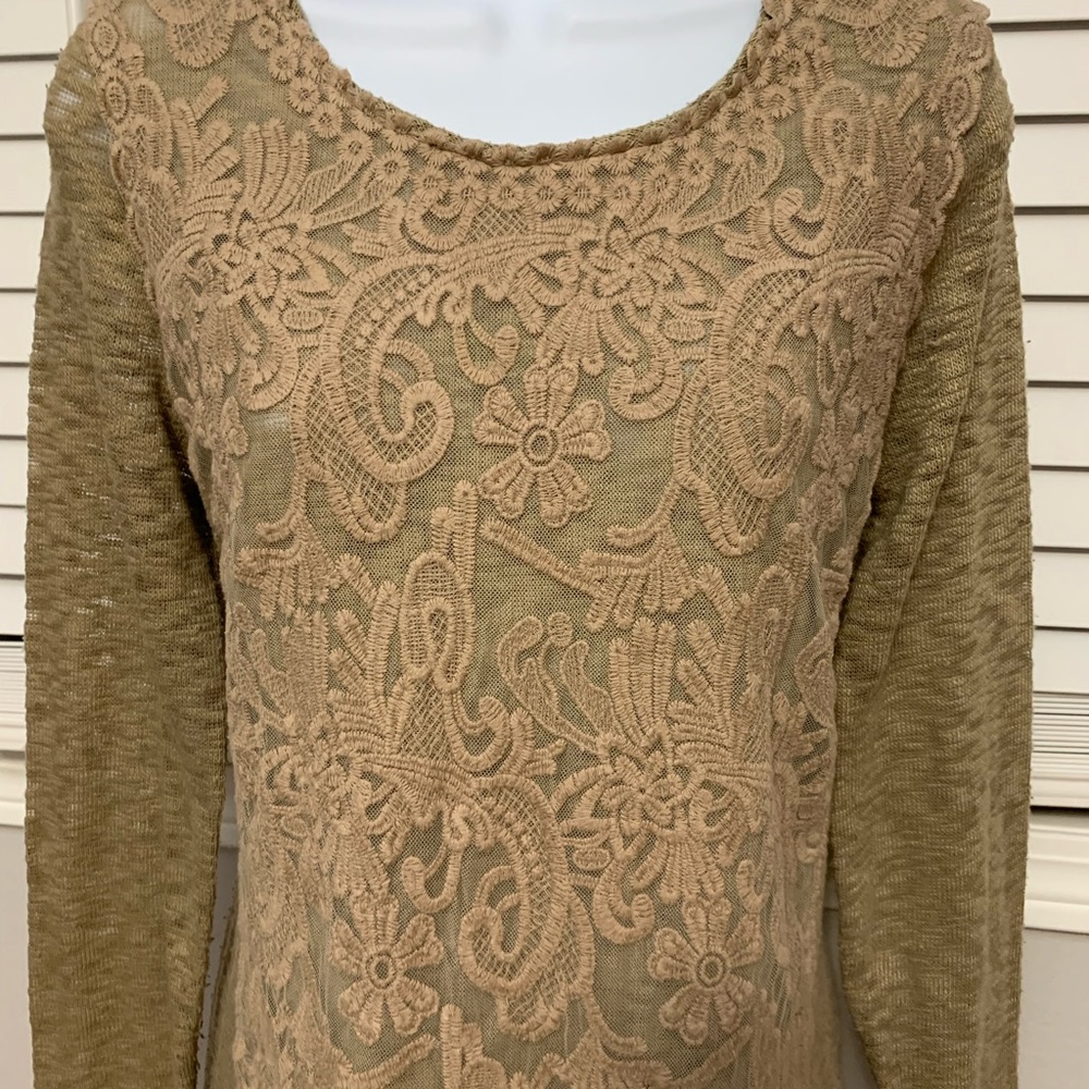Cato Taupe Lace Front Top